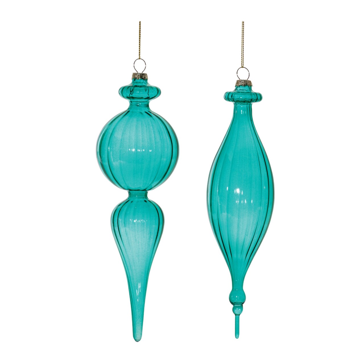 Melrose Ribbed Finial Drop Glass Christmas Ornaments - 9.25" - Blue - 6ct